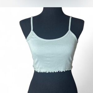 Brandy Melville Light Green Cropped Ruffle Basic Cami OS